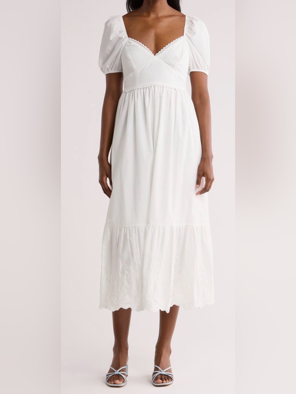 NWOT White Maxi Dress with Embroidered Hem